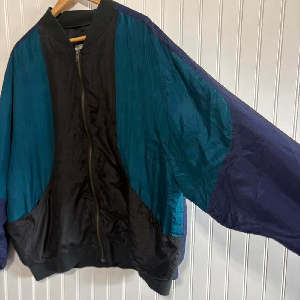 Vintage Stock Options Colorblock Bomber Jacket Teal Purple Black - Picture 2 of 8